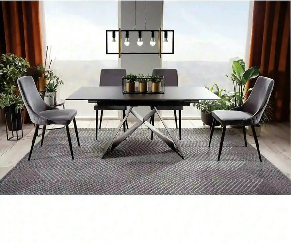 Scaun tapitat PIANO B, gri/negru, stofa catifelata/metal, 47x44x93 cm