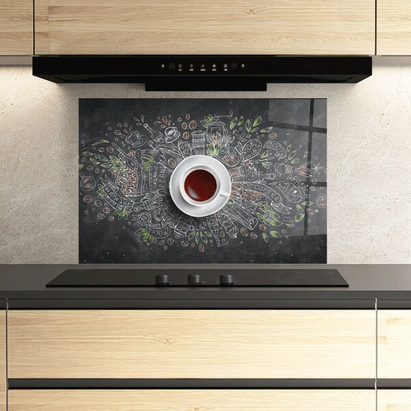 Panou Sticla Bucatarie, 30x40cm, Protectie aragaz, Antistropi, Termorezistent, Alimente, Cafea, Black Board Coffee