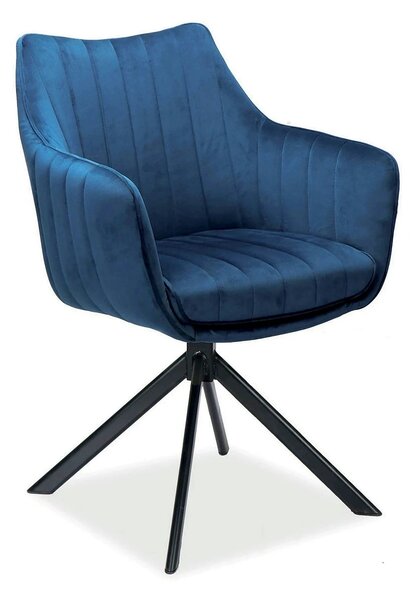 Scaun living rotativ AZALIA, albastru/negru, stofa catifelata/metal, 6