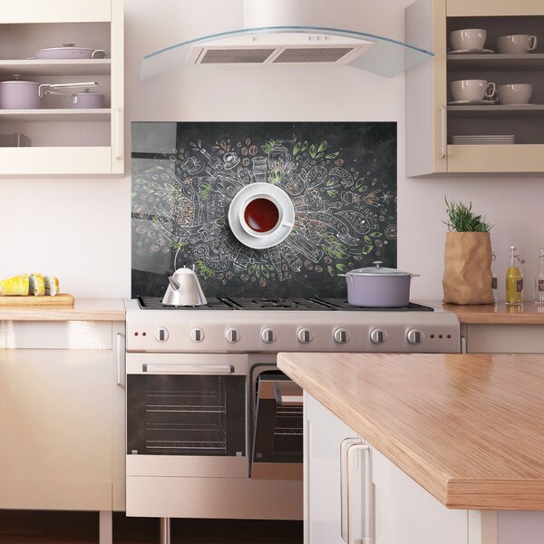 Panou Sticla Bucatarie, 30x40cm, Protectie aragaz, Antistropi, Termorezistent, Alimente, Cafea, Black Board Coffee