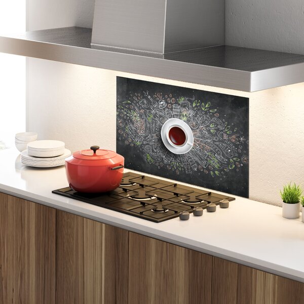 Panou Sticla Bucatarie, 30x40cm, Protectie aragaz, Antistropi, Termorezistent, Alimente, Cafea, Black Board Coffee