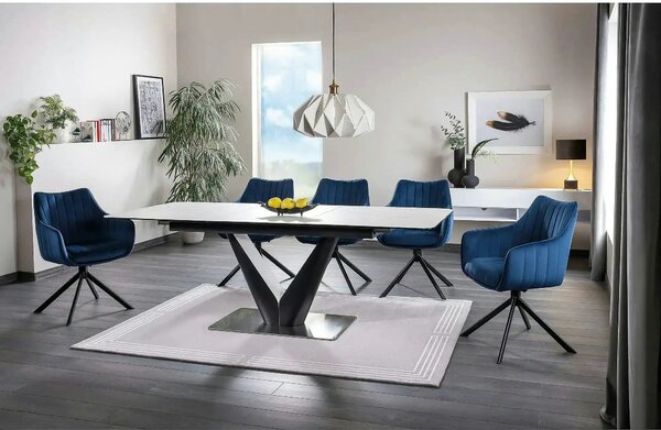Scaun living rotativ AZALIA, albastru/negru, stofa catifelata/metal, 6