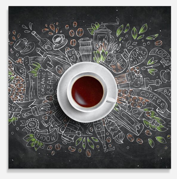Panou Sticla Bucatarie, 60x60cm, Protectie aragaz, Antistropi, Termorezistent, Alimente, Cafea, Black Board Coffee