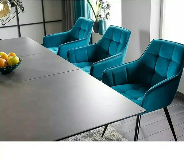 Scaun Lilia, turcoaz/negru, stofa catifelata/metal, 59x45x90 cm