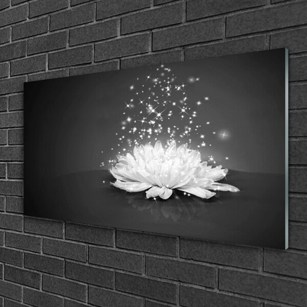 Tablou pe sticla Flower Floral Alb Gri