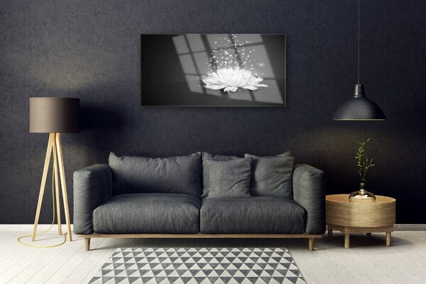 Tablou pe sticla Flower Floral Alb Gri