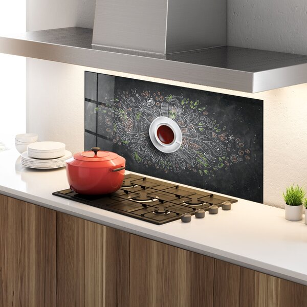 Panou Sticla Bucatarie, 60x120cm, Protectie aragaz, Antistropi, Termorezistent, Alimente, Cafea, Black Board Coffee