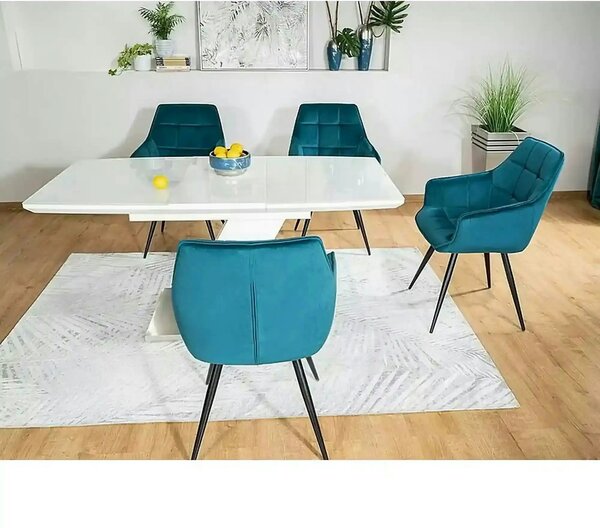 Scaun Lilia, turcoaz/negru, stofa catifelata/metal, 59x45x90 cm