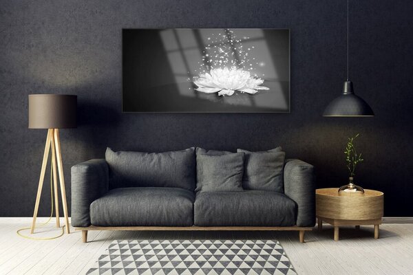Tablou pe sticla Flower Floral Alb Gri