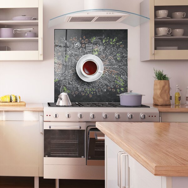 Panou Sticla Bucatarie, 60x60cm, Protectie aragaz, Antistropi, Termorezistent, Alimente, Cafea, Black Board Coffee