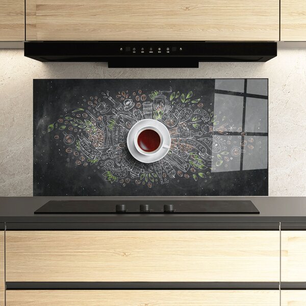 Panou Sticla Bucatarie, 60x120cm, Protectie aragaz, Antistropi, Termorezistent, Alimente, Cafea, Black Board Coffee