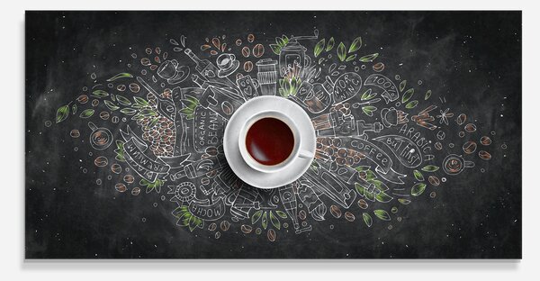 Panou Sticla Bucatarie, 60x120cm, Protectie aragaz, Antistropi, Termorezistent, Alimente, Cafea, Black Board Coffee
