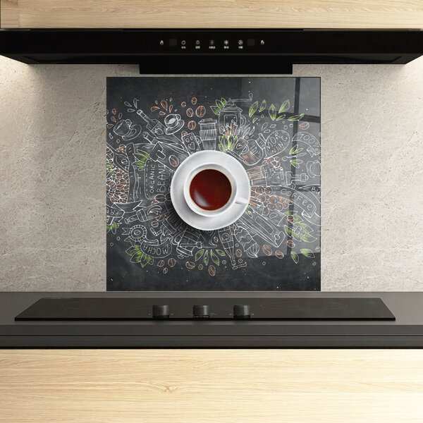 Panou Sticla Bucatarie, 60x60cm, Protectie aragaz, Antistropi, Termorezistent, Alimente, Cafea, Black Board Coffee