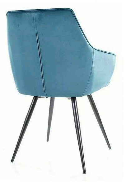Scaun Lilia, turcoaz/negru, stofa catifelata/metal, 59x45x90 cm