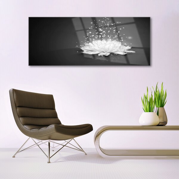 Tablou pe sticla Flower Floral Alb Gri