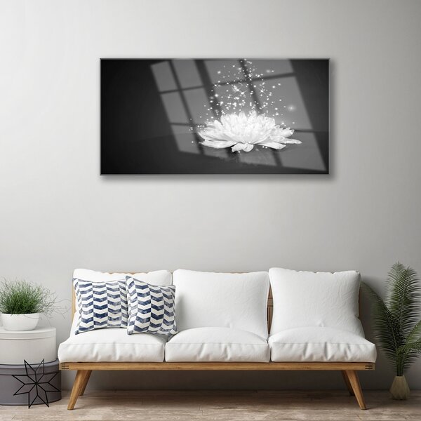 Tablou pe sticla Flower Floral Alb Gri