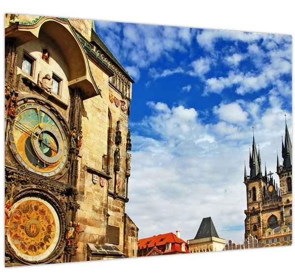 Tablou pe sticlă - Ceasul astronomic din Praga (70x50 cm)
