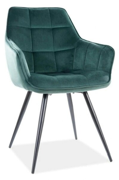Scaun tapitat stofa catifelata LILIA, verde/negru, 59x45x90 cm