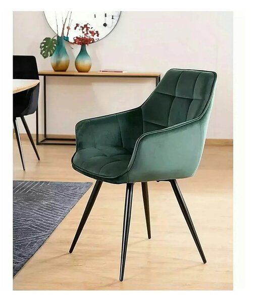 Scaun tapitat stofa catifelata LILIA, verde/negru, 59x45x90 cm
