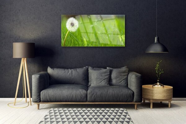 Tablou pe sticla Pusteblume Iarbă Floral Alb Verde