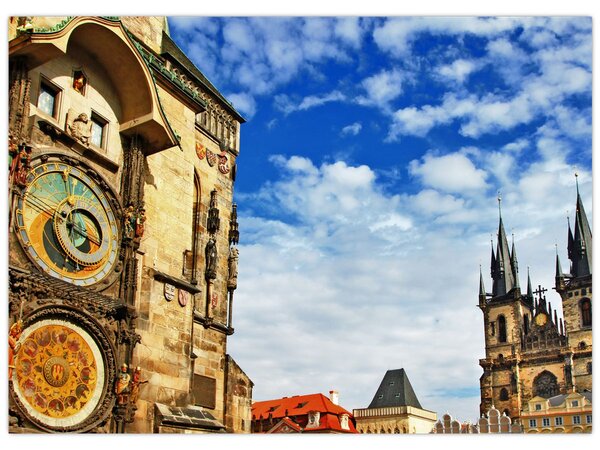 Tablou pe sticlă - Ceasul astronomic din Praga (70x50 cm)