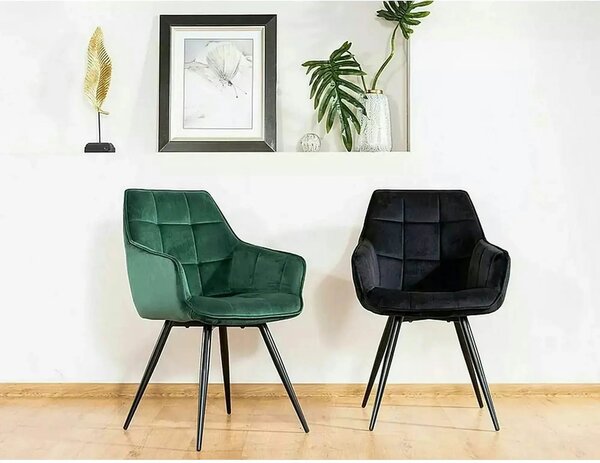 Scaun tapitat stofa catifelata LILIA, verde/negru, 59x45x90 cm