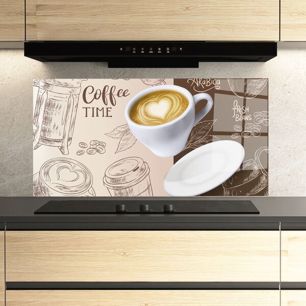 Panou Sticla Bucatarie, 60x120cm, Protectie aragaz, Antistropi, Termorezistent, Alimente, Cafea, Coffee Time