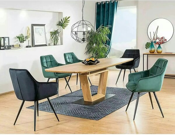 Scaun tapitat stofa catifelata LILIA, verde/negru, 59x45x90 cm