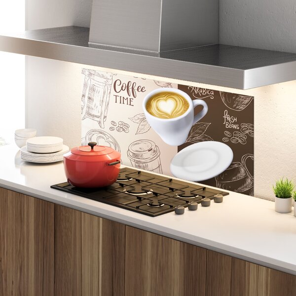 Panou Sticla Bucatarie, 60x120cm, Protectie aragaz, Antistropi, Termorezistent, Alimente, Cafea, Coffee Time