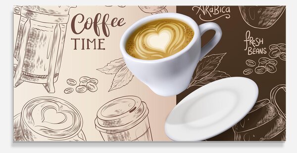 Panou Sticla Bucatarie, 60x120cm, Protectie aragaz, Antistropi, Termorezistent, Alimente, Cafea, Coffee Time