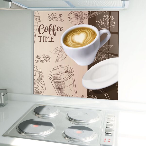 Panou Sticla Bucatarie, 60x60cm, Protectie aragaz, Antistropi, Termorezistent, Alimente, Cafea, Coffee Time