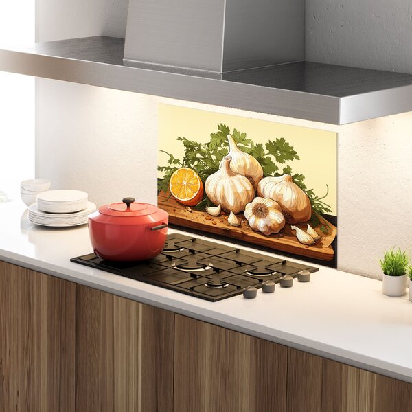 Panou Sticla Bucatarie, 30x40cm, Protectie aragaz, Antistropi, Termorezistent, Alimente, Condimente, Garlic Lemon