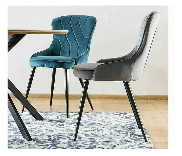 Scaun Lotus, gri/negru, stofa catifelata/metal, 52x45x91 cm