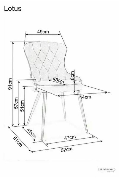 Scaun catifea dining Lotus, bej/negru, stofa/metal, 52x45x91 cm