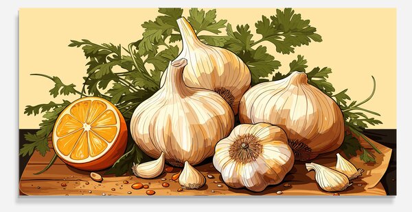 Panou Sticla Bucatarie, 60x120cm, Protectie aragaz, Antistropi, Termorezistent, Alimente, Condimente, Garlic Lemon