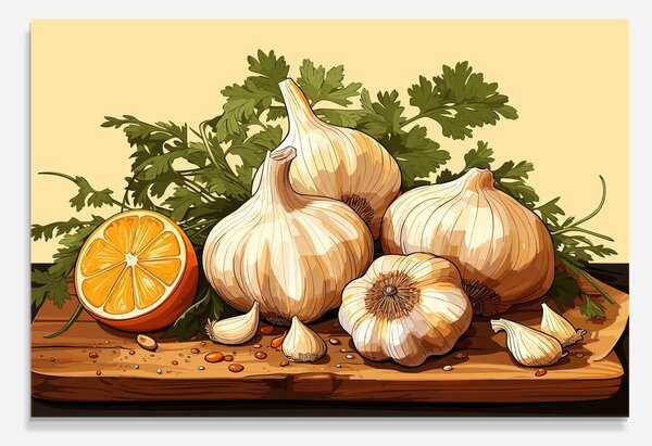 Panou Sticla Bucatarie, 30x40cm, Protectie aragaz, Antistropi, Termorezistent, Alimente, Condimente, Garlic Lemon