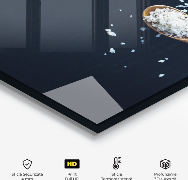 Panou Sticla Bucatarie, 60x120cm, Protectie aragaz, Antistropi, Termorezistent, Alimente, Condimente, Salt On Black