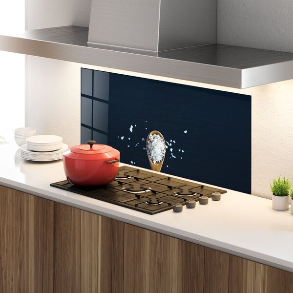 Panou Sticla Bucatarie, 60x120cm, Protectie aragaz, Antistropi, Termorezistent, Alimente, Condimente, Salt On Black