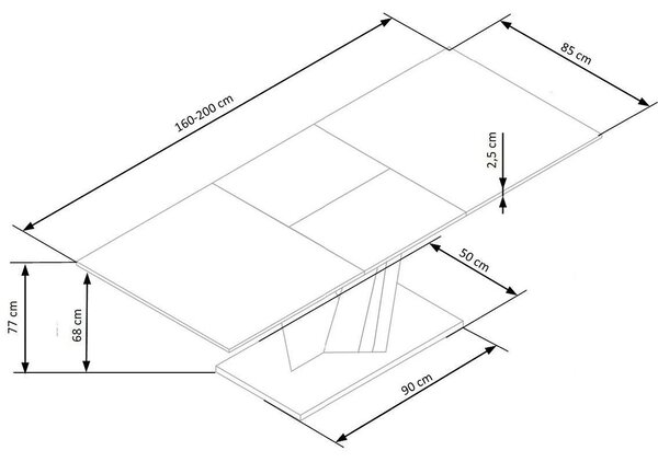 Masa SALVADOR, gri, 160/200x90x77 cm