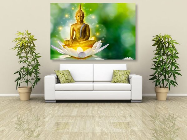 Tablou buddha de aur pe o floare de lotus