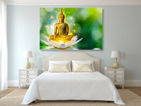Tablou buddha de aur pe o floare de lotus