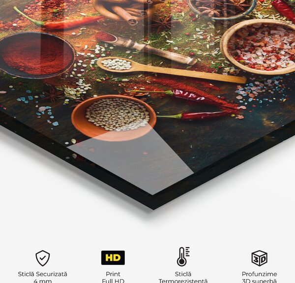 Panou Sticla Bucatarie, 60x120cm, Protectie aragaz, Antistropi, Termorezistent, Alimente, Condimente, Seasonings Mix