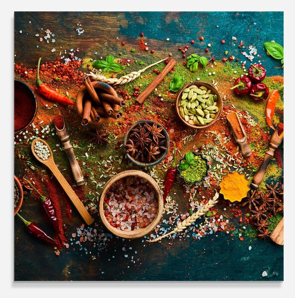Panou Sticla Bucatarie, 60x60cm, Protectie aragaz, Antistropi, Termorezistent, Alimente, Condimente, Seasonings Mix
