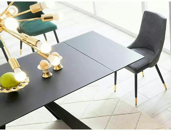 Masa moderna dining SALVADORE, negru mat, metal/sticla securizata, 160