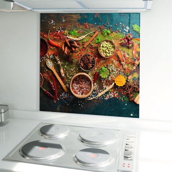Panou Sticla Bucatarie, 60x60cm, Protectie aragaz, Antistropi, Termorezistent, Alimente, Condimente, Seasonings Mix