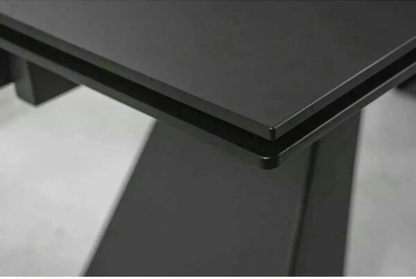 Masa moderna dining SALVADORE, negru mat, metal/sticla securizata, 160