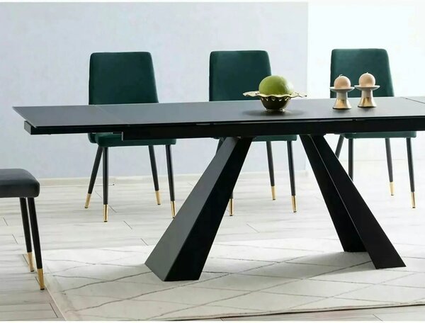 Masa moderna dining SALVADORE, negru mat, metal/sticla securizata, 160