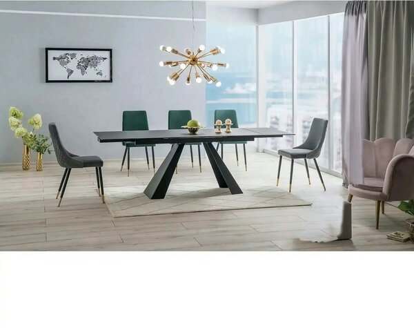Masa moderna dining SALVADORE, negru mat, metal/sticla securizata, 160