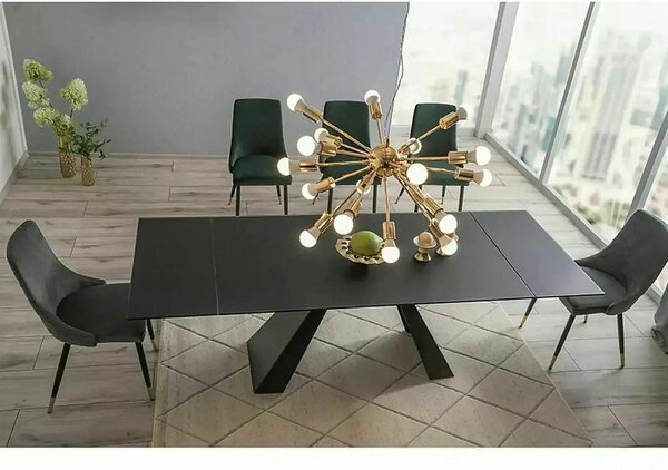 Masa moderna dining SALVADORE, negru mat, metal/sticla securizata, 160