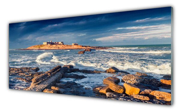 Tablou pe sticla Sea Stones Peisaj Albastru Galben Gri